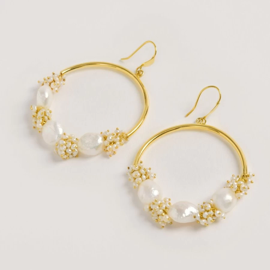 Freya Rose Women's Baroque Pearl and Seed Bead Large Hoop Earrings