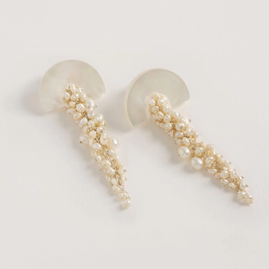 Freya Rose Women's Hakuro Silver Long Drop Earrings with Mother of Pearl and Pearl