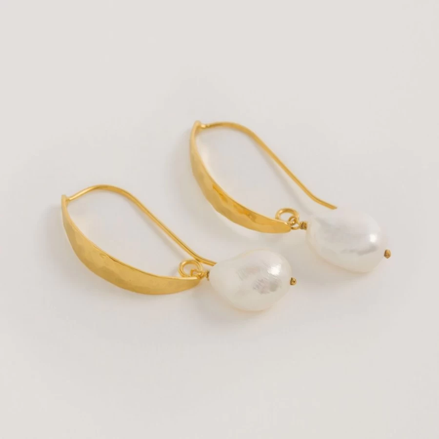 Freya Rose Hammered Gold Baroque Pearl Earrings for Women - Luxury Handcrafted Dangle Earrings