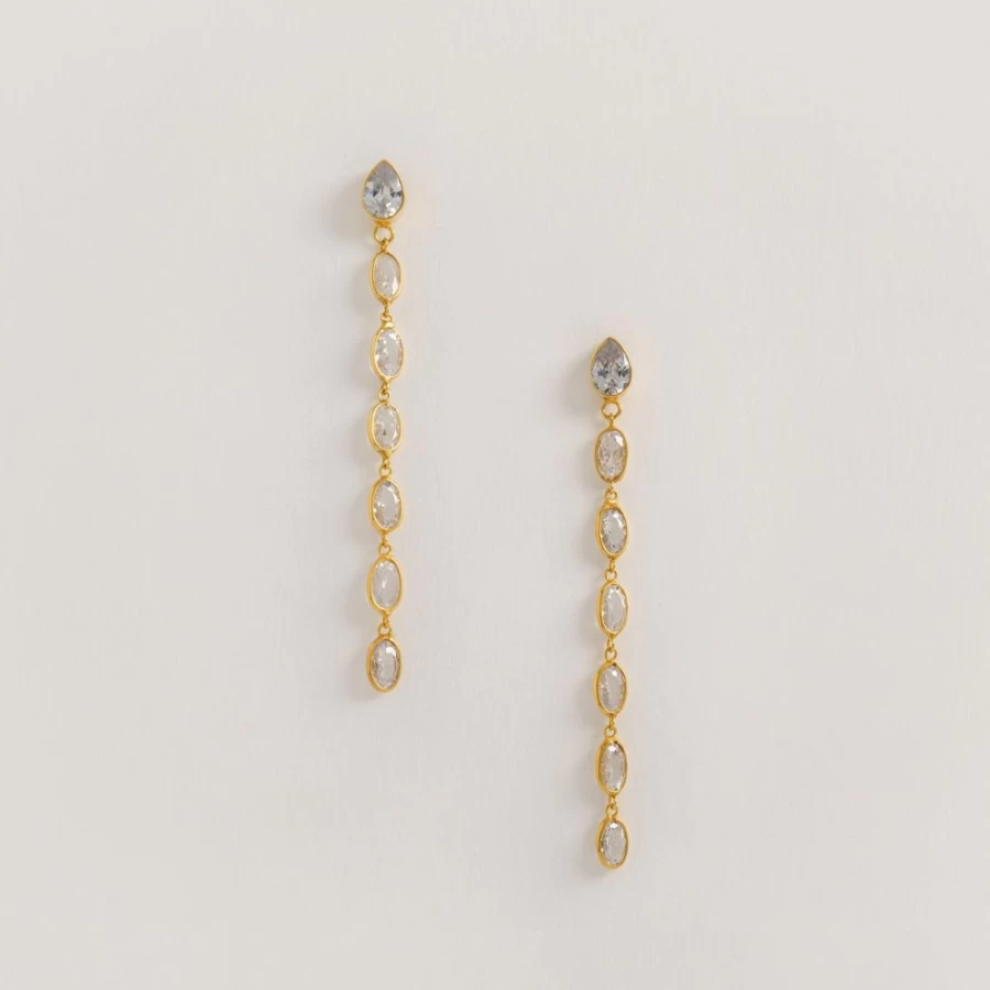 Freya Rose Women's Oval Crystal Drop Earrings - Elegant Framed Long Dangle Earrings