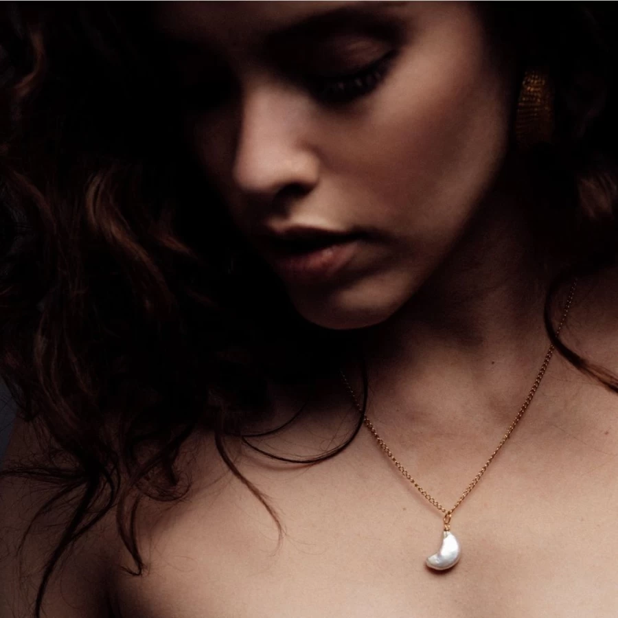 Freya Rose Women's Moon Pearl Necklace in 22K Gold Vermeil